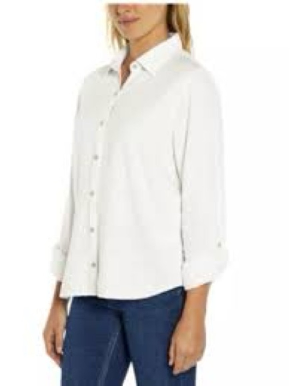 Orvis‎ Linen Blend Button Down Shirt size Large White Roll Tab Long Sleeve